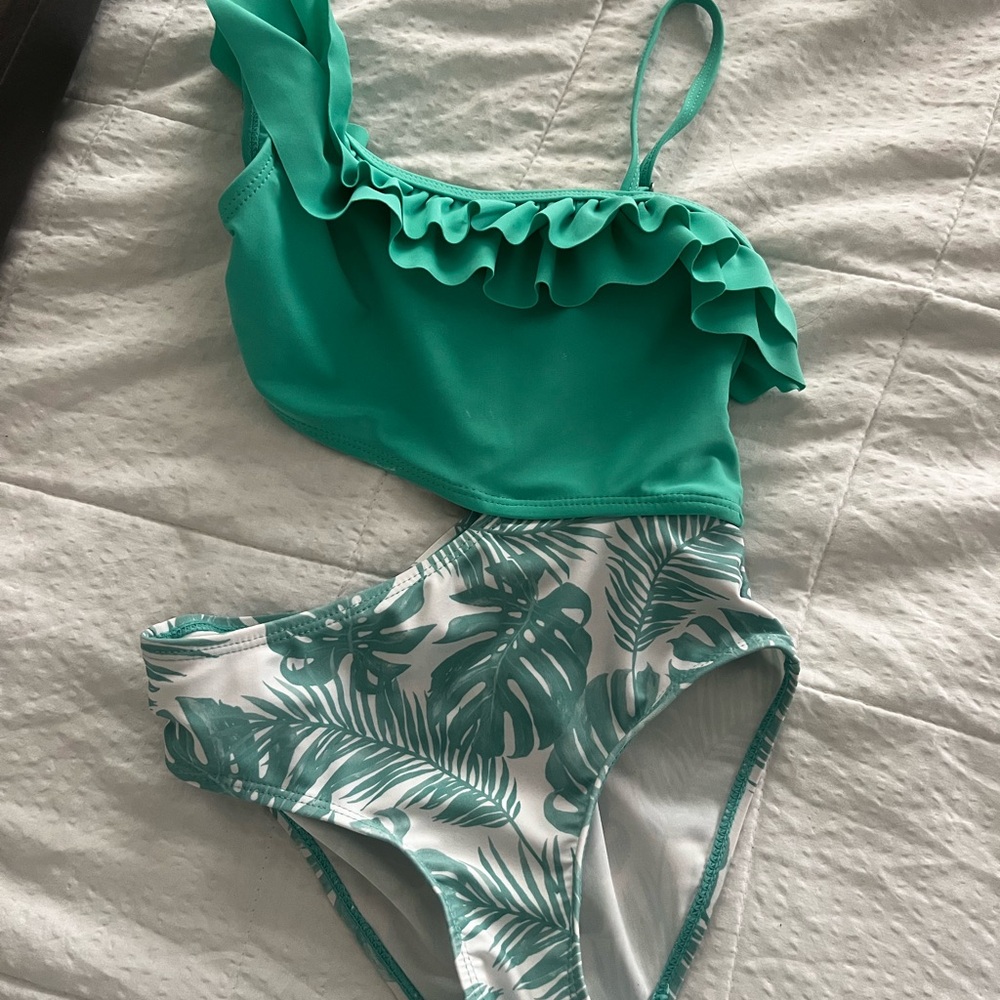 Kids Swimwear One-Shoulder Ruffle Swimsuit - Green